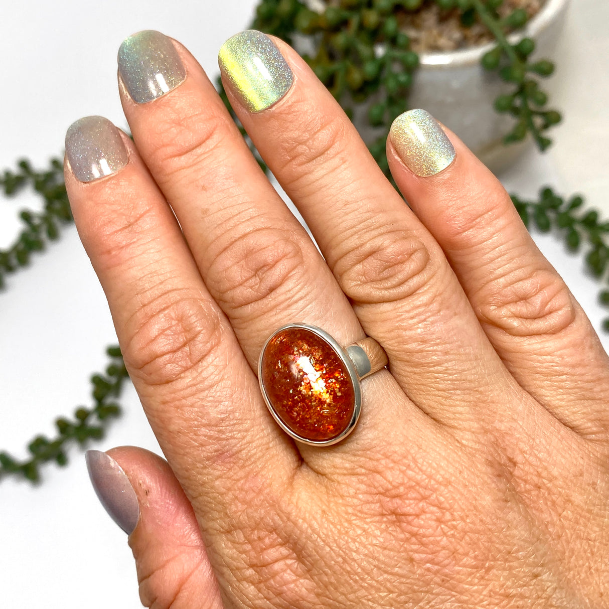 Sunstone Oval Cabochon Ring Size 9 PRGJ754