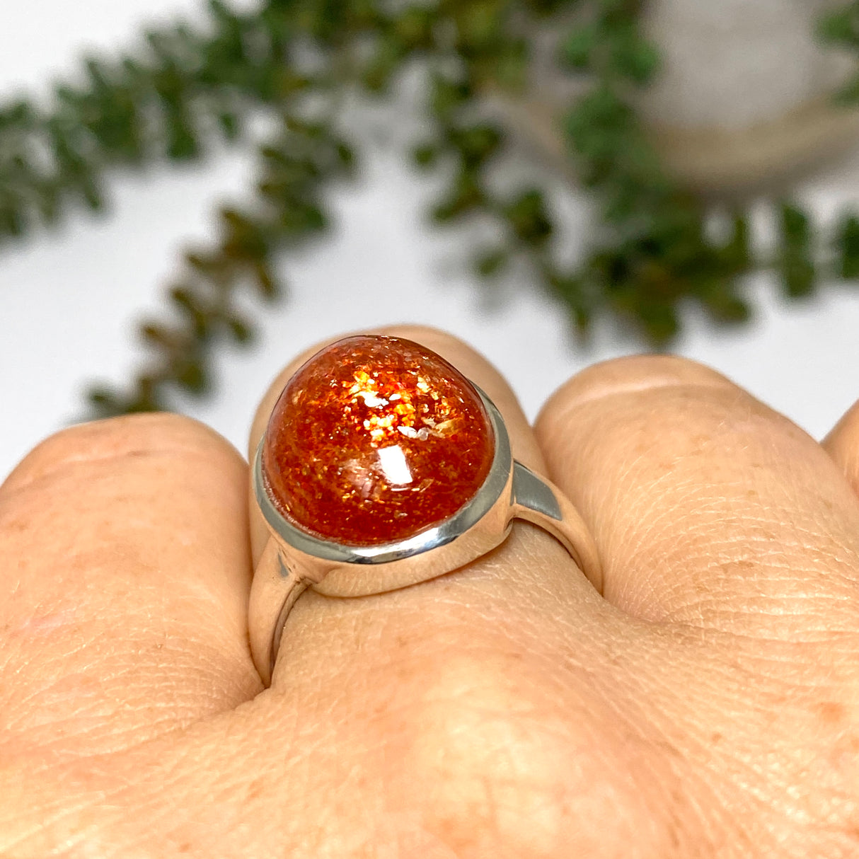 Sunstone Oval Cabochon Ring Size 9 PRGJ754