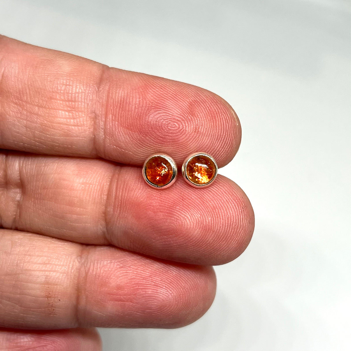 Sunstone Round Cabochon Bezel Set Stud Earrings 4.5mm PSE029