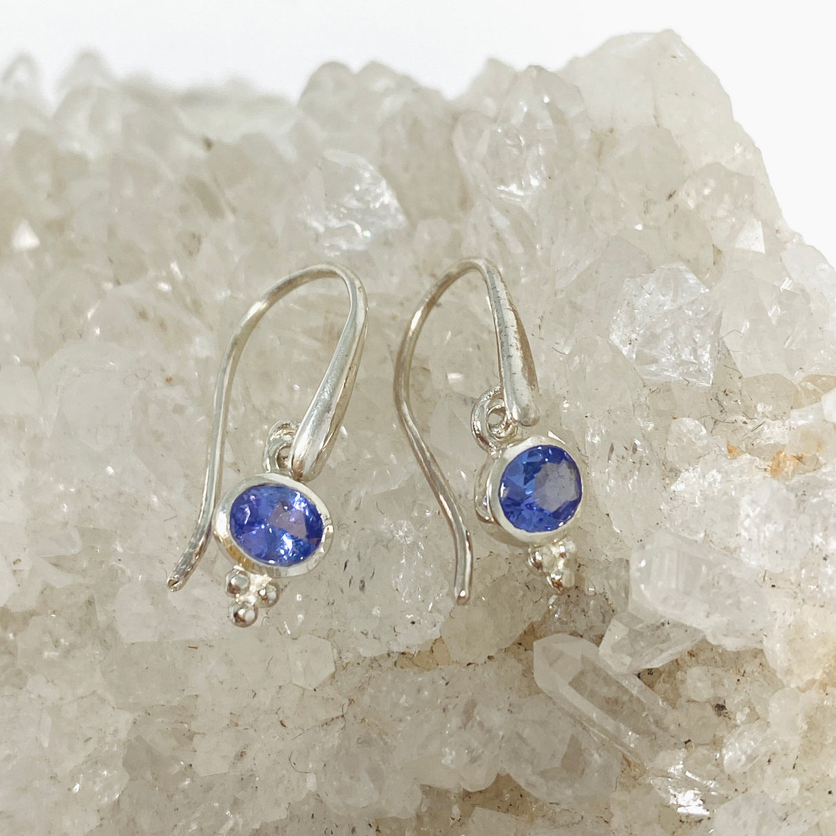 Tanzanite Oval Cabochon Earrings in a decorative settings PEGJ183