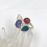 Tanzanite Oval Raw Ring with Apatite and Pink Tourmaline Size 9 PRGJ516