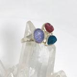 Tanzanite Oval Raw Ring with Apatite and Pink Tourmaline Size 9 PRGJ516