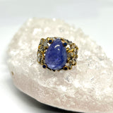 Tanzanite teardrop cabochon with Sapphite and 18ct Gold plate ring Size 7 GRA950