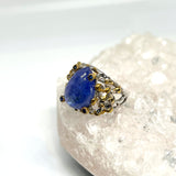 Tanzanite teardrop cabochon with Sapphite and 18ct Gold plate ring Size 7 GRA950