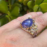 Tanzanite teardrop cabochon with Sapphire and 18ct Gold plate ring Size 7 GRA950