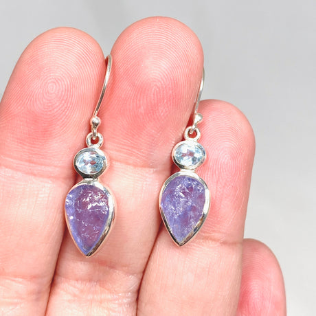 Tanzanite Teardrop Raw and Blue Topaz Earrings PEGJ177