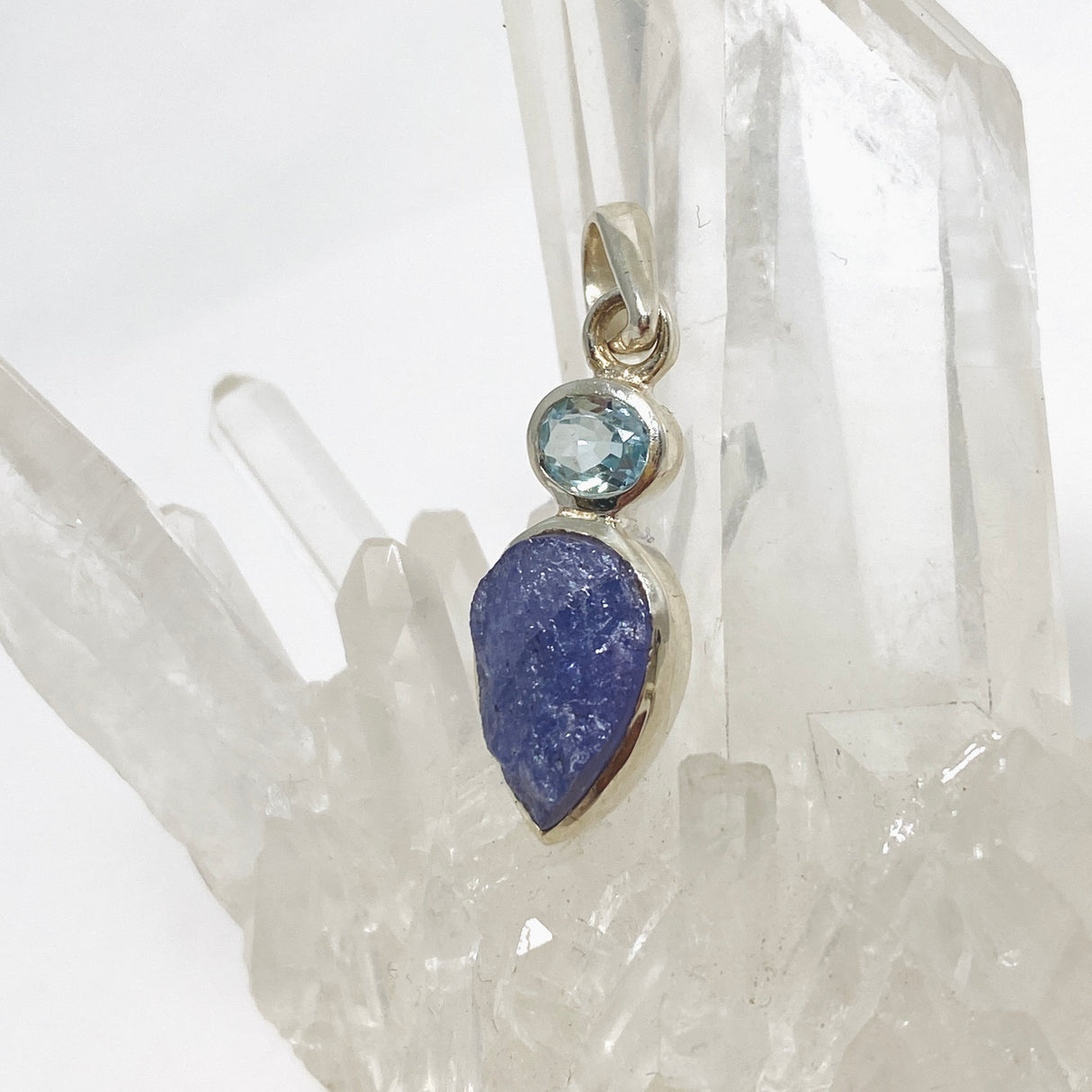 Tanzanite Teardrop Raw and Blue Topaz Pendant PPGJ785