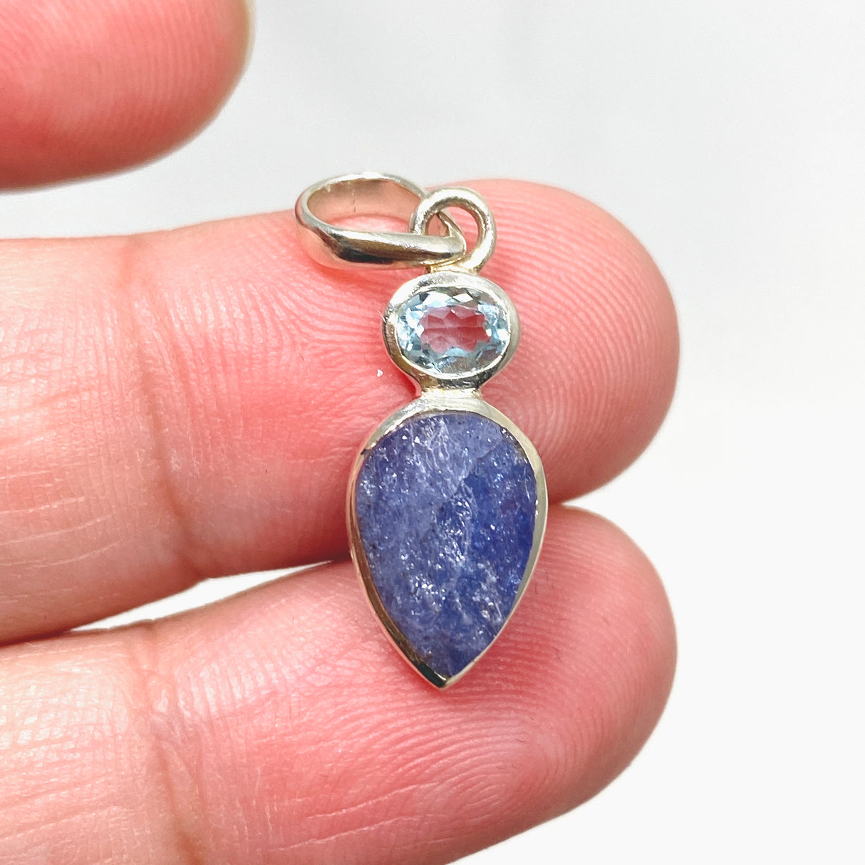 Tanzanite Teardrop Raw and Blue Topaz Pendant PPGJ785