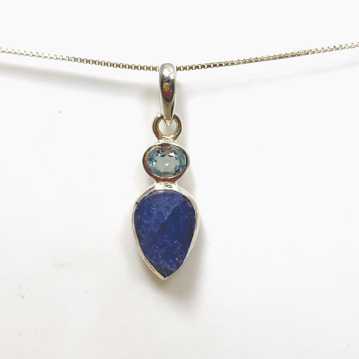 Tanzanite Teardrop Raw and Blue Topaz Pendant PPGJ785