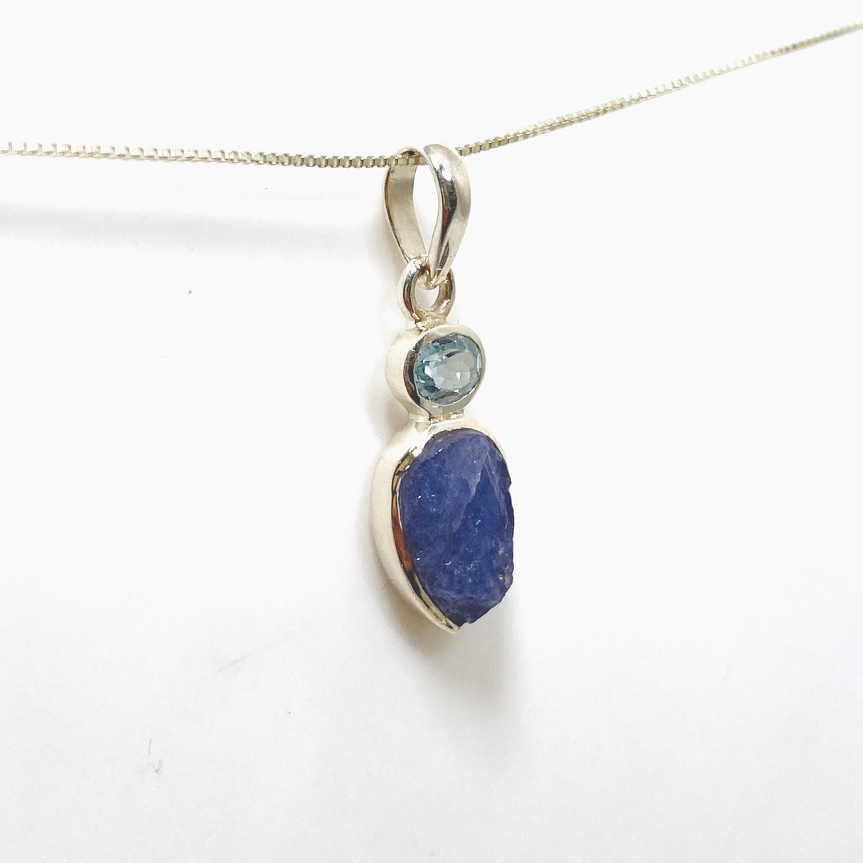 Tanzanite Teardrop Raw and Blue Topaz Pendant PPGJ785