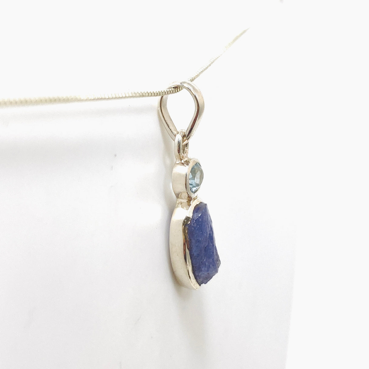 Tanzanite Teardrop Raw and Blue Topaz Pendant PPGJ785