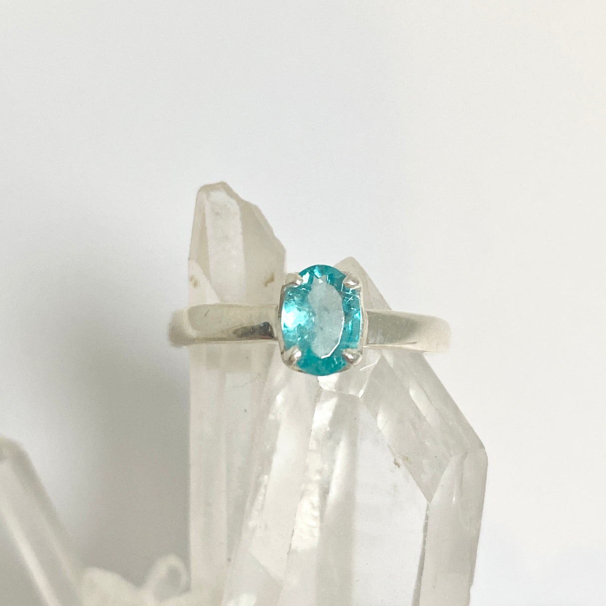 Teal Apatite Oval Faceted Ring Size 7 PRGJ1042