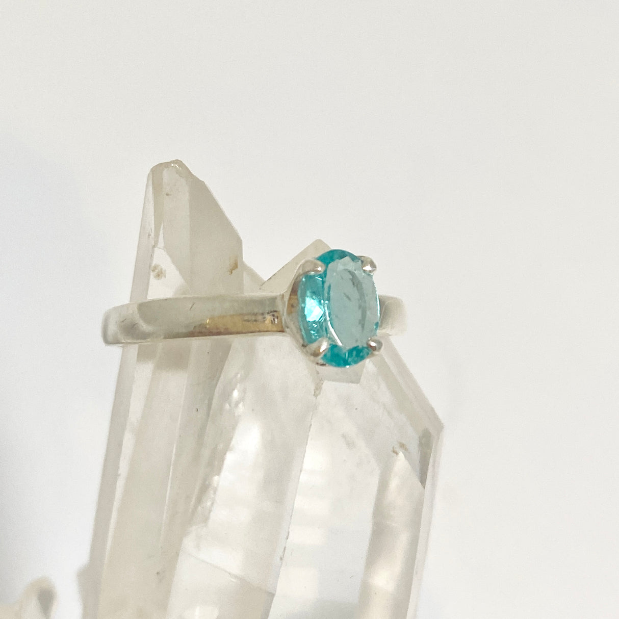 Teal Apatite Oval Faceted Ring Size 7 PRGJ1042