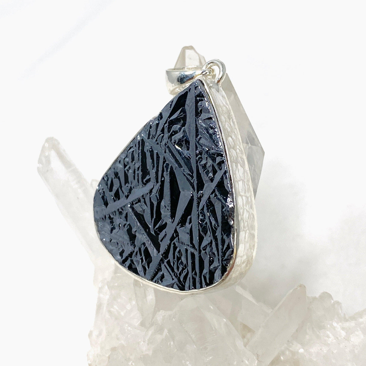 Terahertz (Silica) Raw Teardrop Pendant in a Hammered Setting KPGJ4537 - Nature's Magick