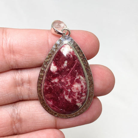 Thulite Teardrop Pendant in a Hammered Setting KPGJ4490 - Nature's Magick