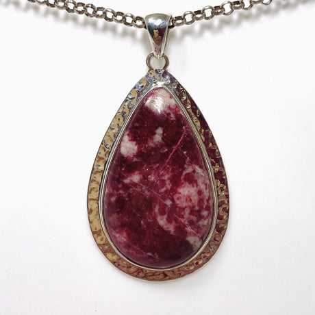 Thulite Teardrop Pendant in a Hammered Setting KPGJ4490 - Nature's Magick