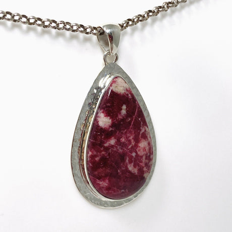 Thulite Teardrop Pendant in a Hammered Setting KPGJ4490 - Nature's Magick