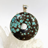 Tibetan Turquoise Round Donut Cabochon Pendant in a Hammered Setting KPGJ4873