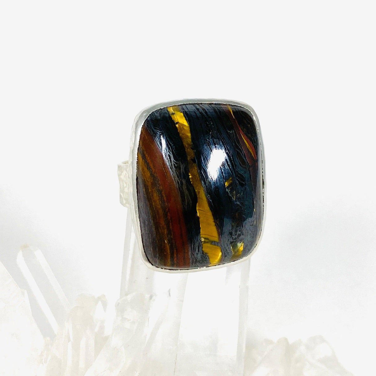 Tiger Iron Rectangular Beaten Band Ring s.9 KRGJ3060 - Nature's Magick