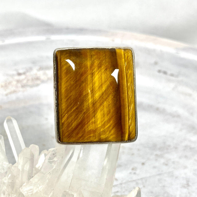 Tiger's eye square beaten band ring s.11 KRGJ1294 - Nature's Magick