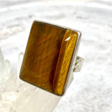 Tiger's eye square beaten band ring s.11 KRGJ1294 - Nature's Magick