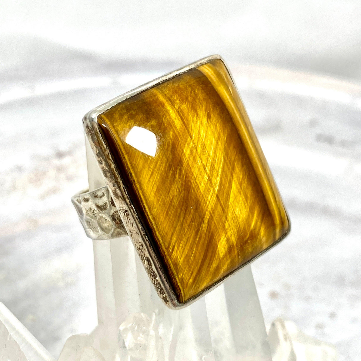 Tiger's eye square beaten band ring s.11 KRGJ1294 - Nature's Magick