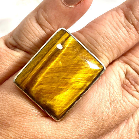 Tiger's eye square beaten band ring s.11 KRGJ1294 - Nature's Magick