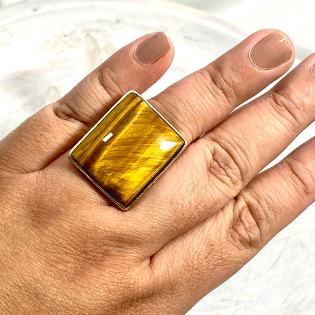 Tiger's eye square beaten band ring s.11 KRGJ1294 - Nature's Magick