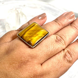 Tiger's eye square beaten band ring s.11 KRGJ1294 - Nature's Magick