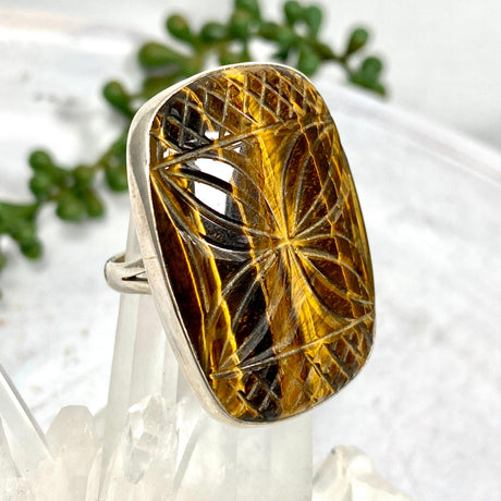 Tiger's eye square pattern ring s.11 KRGJ1286 - Nature's Magick