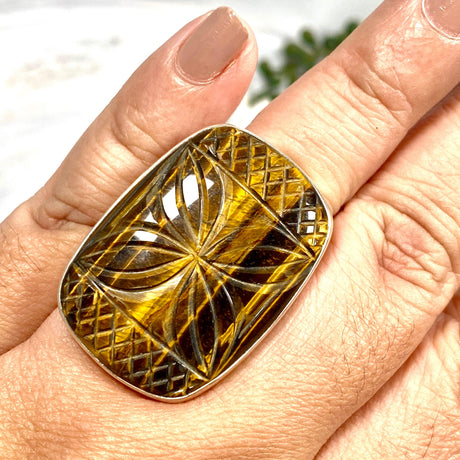 Tiger's eye square pattern ring s.11 KRGJ1286 - Nature's Magick