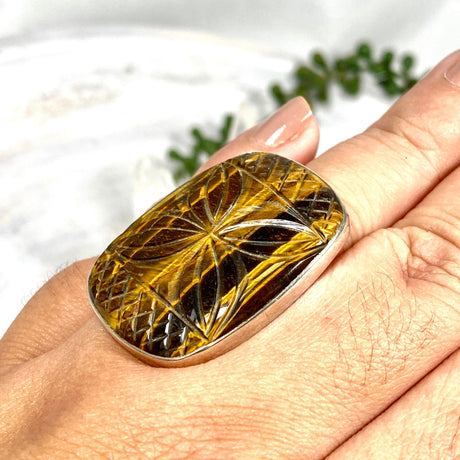 Tiger's eye square pattern ring s.11 KRGJ1286 - Nature's Magick