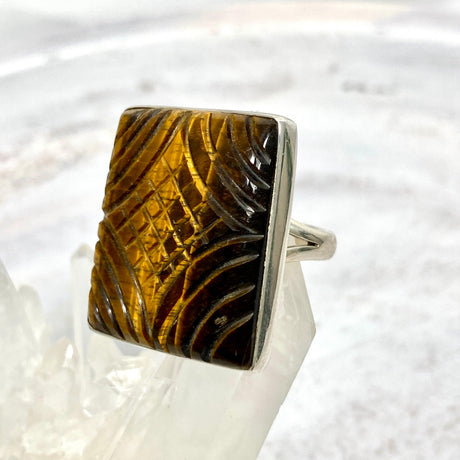 Tiger's eye square pattern ring s.8 KRGJ1284 - Nature's Magick