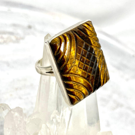 Tiger's eye square pattern ring s.8 KRGJ1284 - Nature's Magick