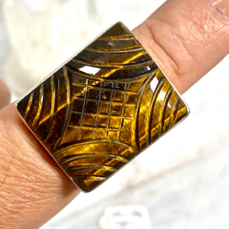 Tiger's eye square pattern ring s.8 KRGJ1284 - Nature's Magick