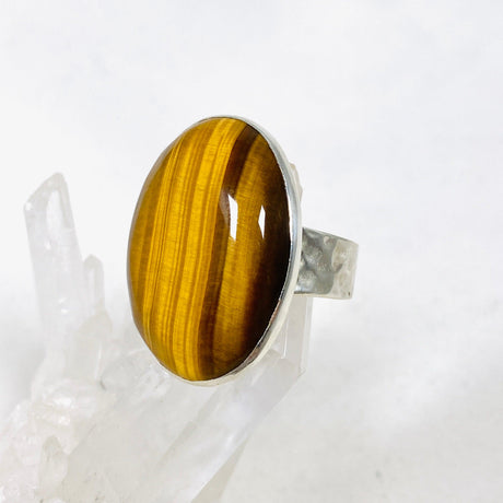 Tigers Eye Oval Hammered Band Ring Size 10 KRGJ3129 - Nature's Magick