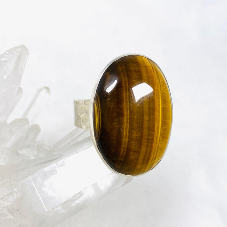 Tigers Eye Oval Hammered Band Ring Size 10 KRGJ3129 - Nature's Magick