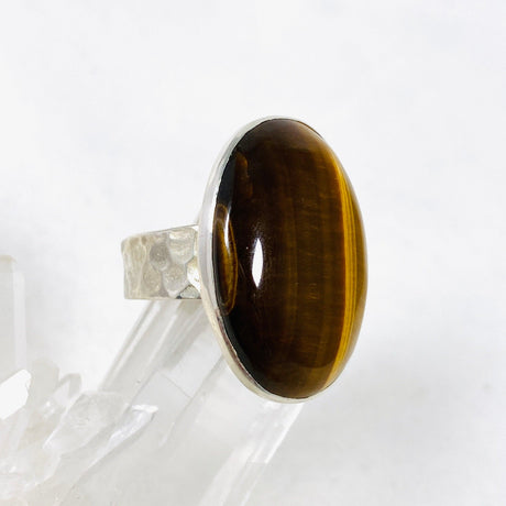 Tigers Eye Oval Hammered Band Ring Size 10 KRGJ3129 - Nature's Magick