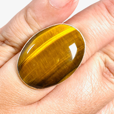 Tigers Eye Oval Hammered Band Ring Size 10 KRGJ3129 - Nature's Magick