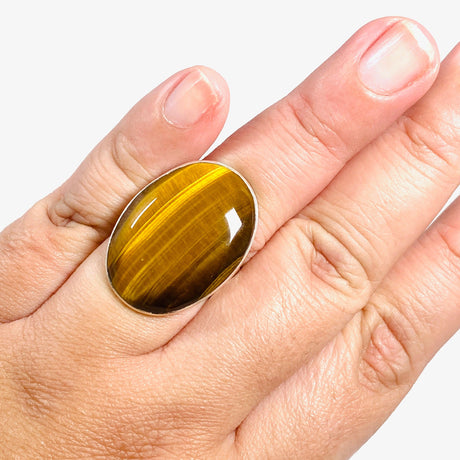 Tigers Eye Oval Hammered Band Ring Size 10 KRGJ3129 - Nature's Magick