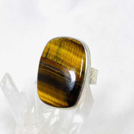 Tigers Eye Rectangular Hammered Band Ring Size 8 KRGJ3119 - Nature's Magick