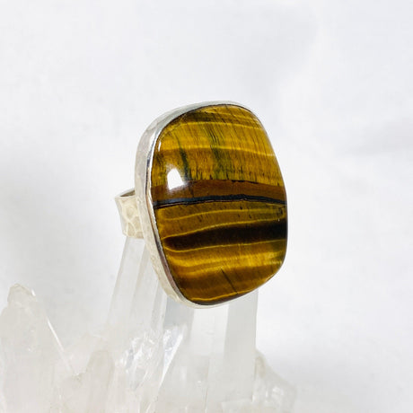 Tigers Eye Rectangular Hammered Band Ring Size 8 KRGJ3119 - Nature's Magick