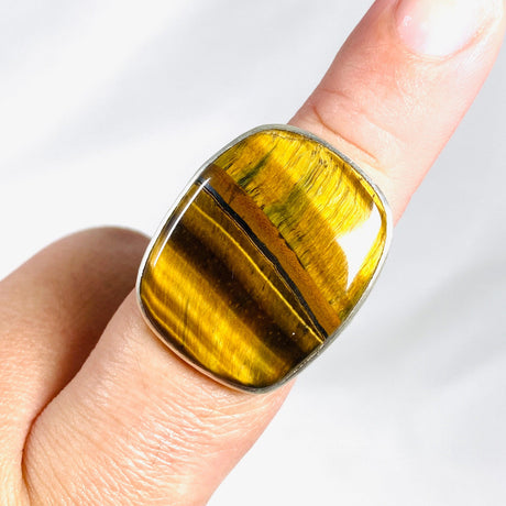 Tigers Eye Rectangular Hammered Band Ring Size 8 KRGJ3119 - Nature's Magick