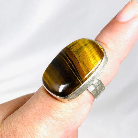 Tigers Eye Rectangular Hammered Band Ring Size 8 KRGJ3119 - Nature's Magick