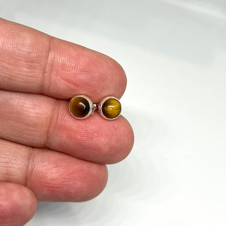 Tiger's Eye Round Cabochon Bezel Set Stud Earrings 5.5mm PSE024