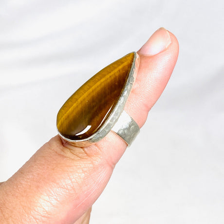 Tigers Eye Teardrop Hammered Band Ring Size 7 KRGJ3123 - Nature's Magick