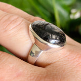 Tourmalinated Quartz Freeform Cabochon Ring Size 9.5 PRGJ582