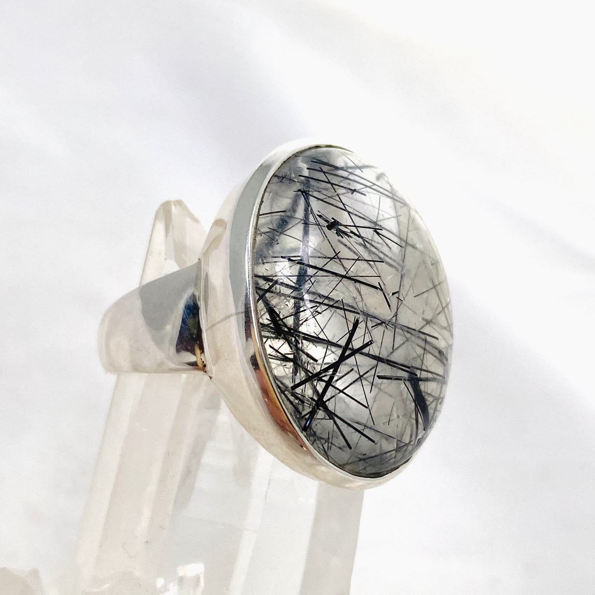 Tourmalinated Quartz Oval Cabochon Ring Size 10 PRGJ578