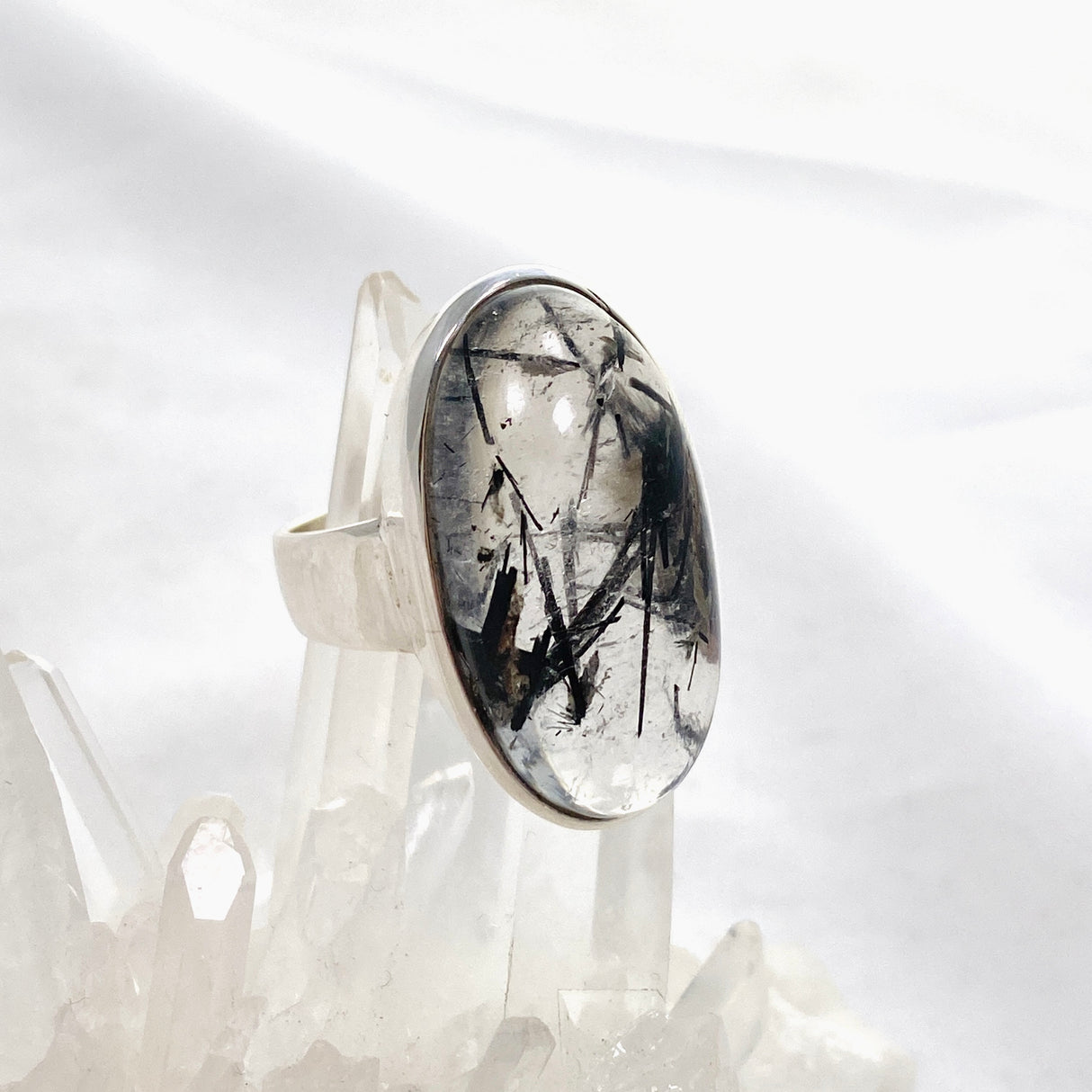 Tourmalinated Quartz Oval Cabochon Ring Size 12.5 PRGJ577