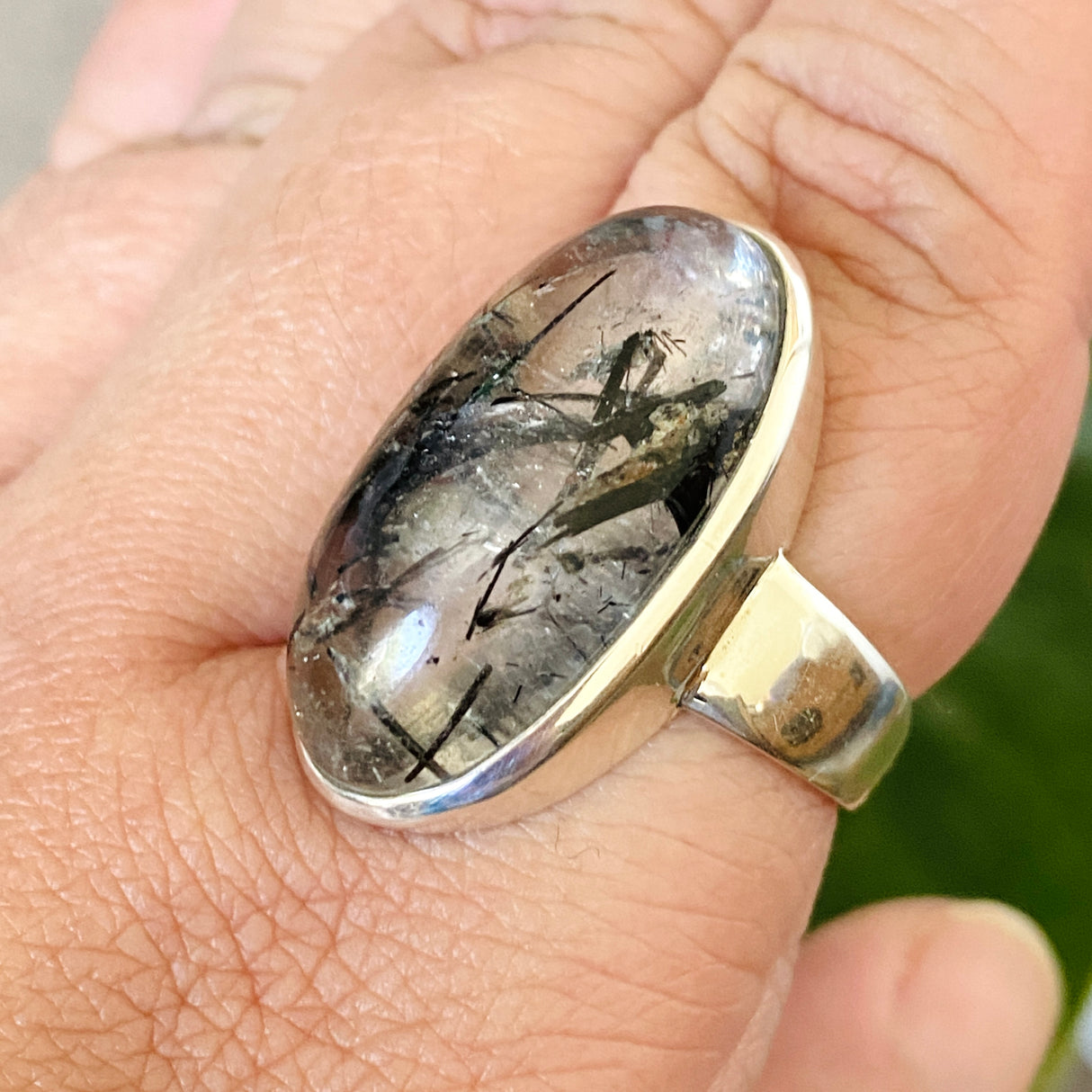 Tourmalinated Quartz Oval Cabochon Ring Size 12.5 PRGJ577